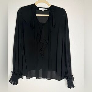 After Market Black Chiffon Sheer Ruffle Blouse w/Tie. Small